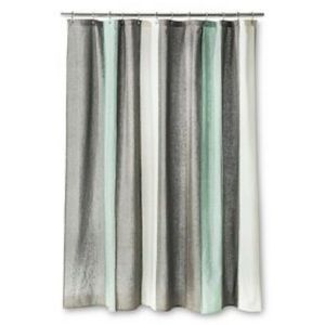 Target THRESHOLD Blanket Striped Cotton Chambray Shower Curtain Grey Aqua Cream